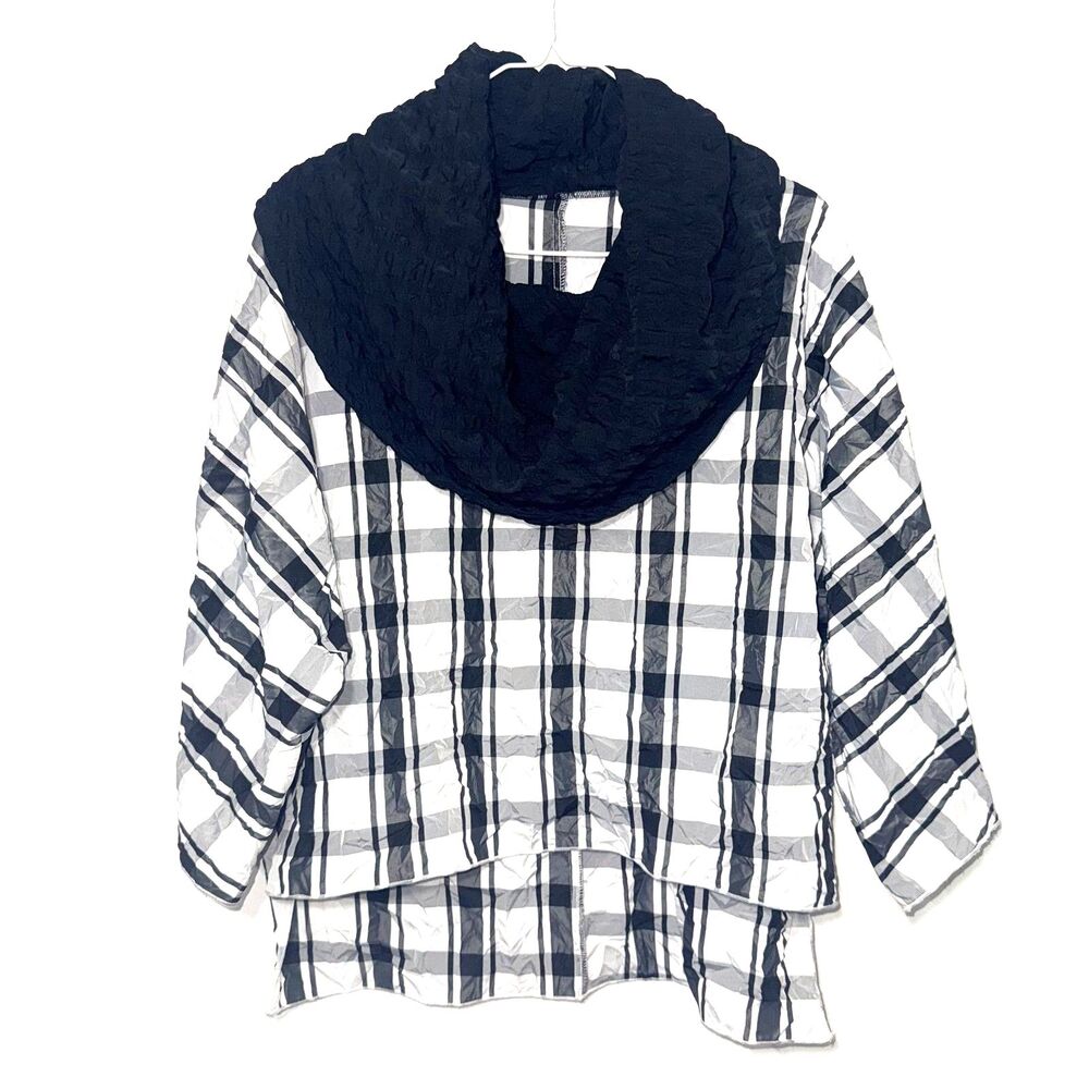 Heydari Plaid Crinkle 3/4 Sleeve Blouse - Black/White S
